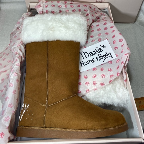 Womans Juicy Couture furry faux fur boots cognac brown BNWT NIB sizes 7-10 NWT - Picture 5 of 13